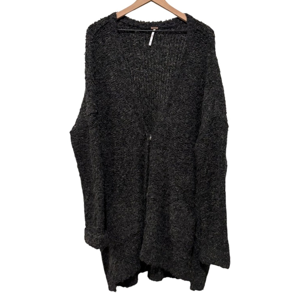 Free People Oversized Duster Cardigan M Gray Boho Fuzzy Alpaca Boucle Slouchy